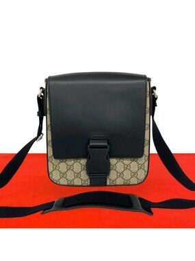 Gucci GG Supreme Leather Shoulder Bag Pochette Crossbody Cross Black